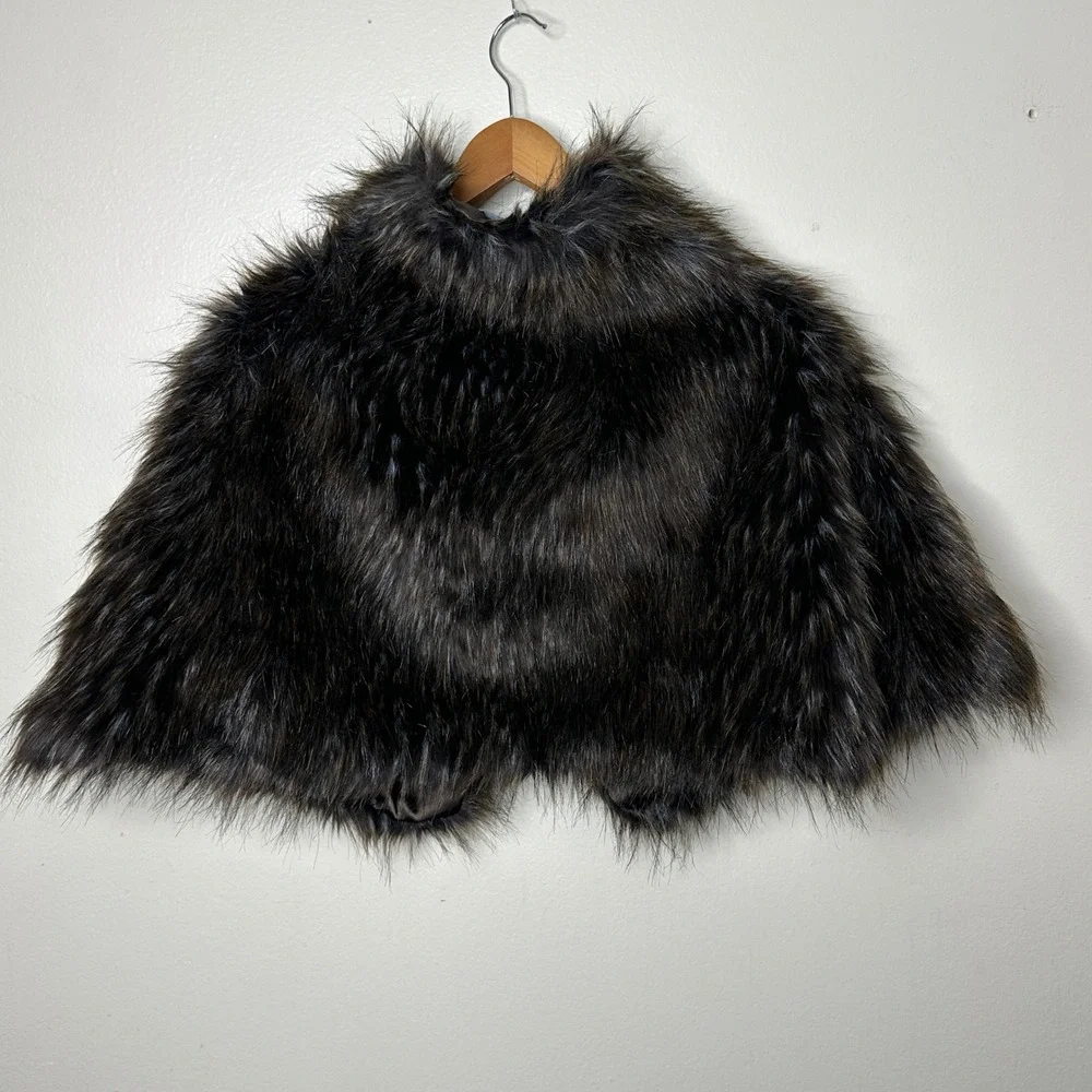 bebe Faux Fur Shrug Capelet Brown Cropped Evening Wrap M/L